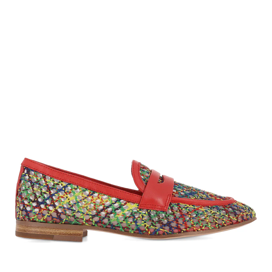 IRAS - BRIGHT MULTI RED RAFFIA LEATHER