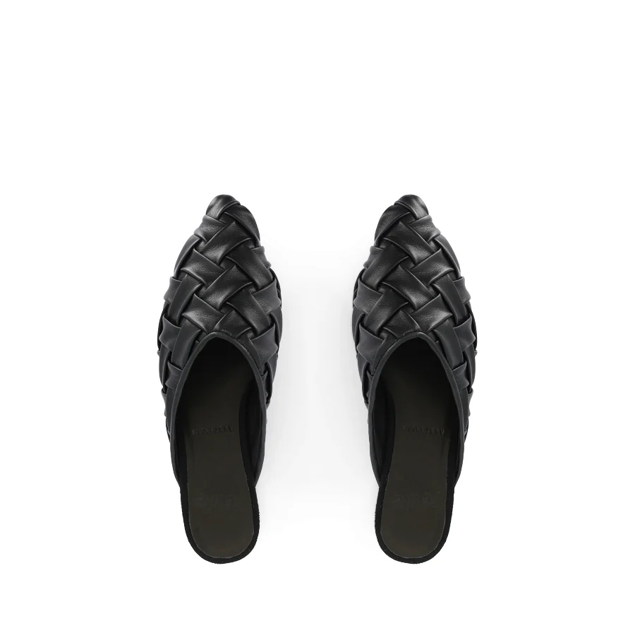 POINTED MULE SOFT - WOVEN BLACK LEATHER - Image 5