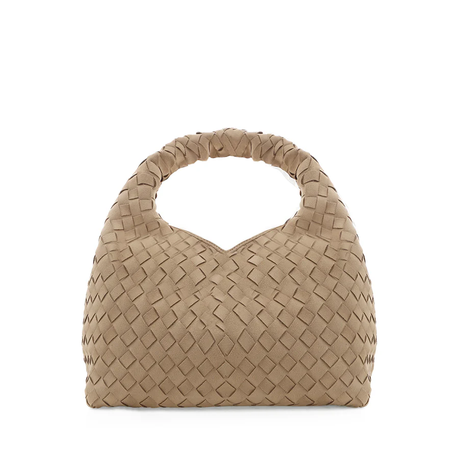 SOLENE WOVEN HANDLE BAG - BISCUIT SUEDE