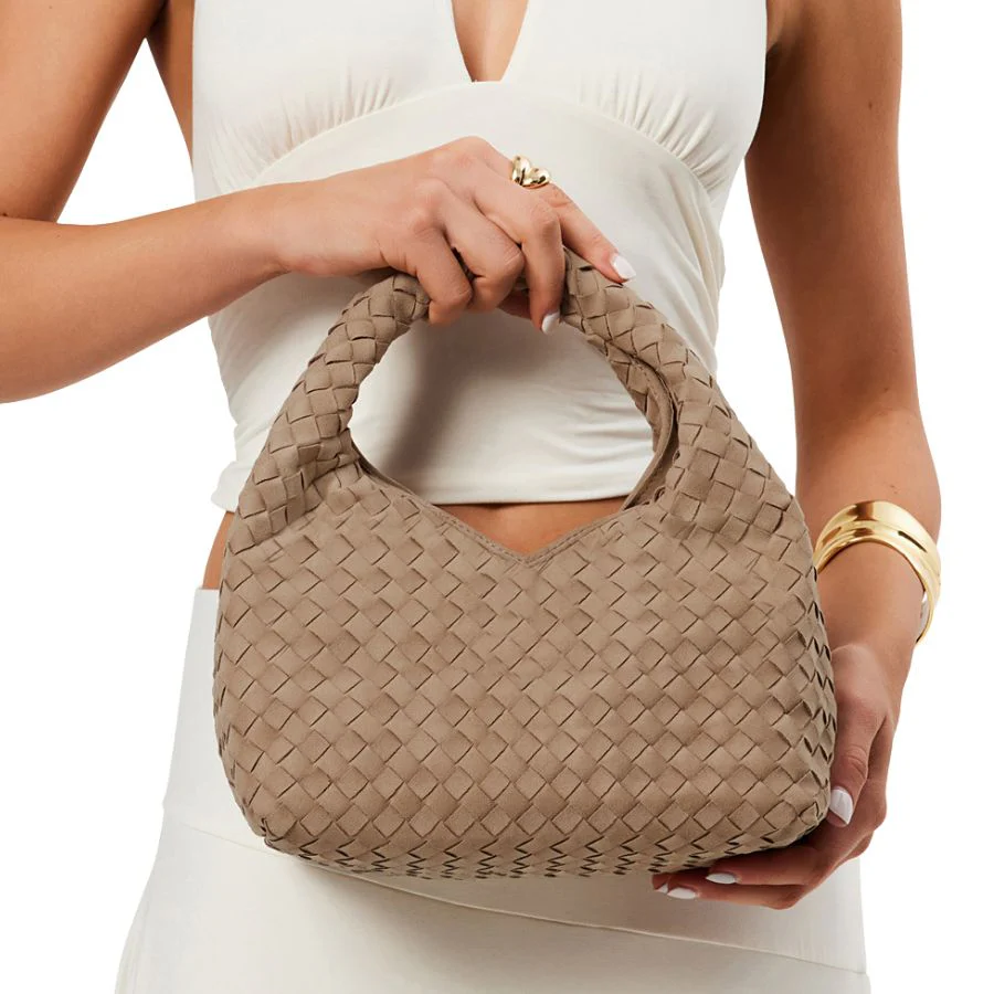 SOLENE WOVEN HANDLE BAG - BISCUIT SUEDE - Image 2