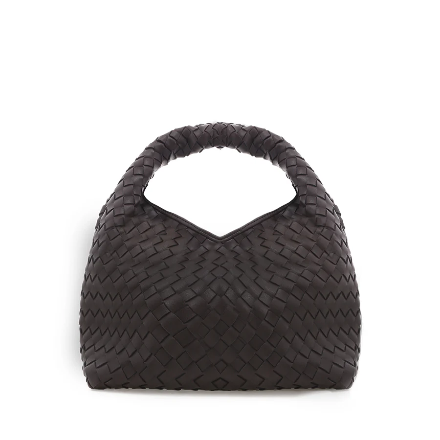 SOLENE WOVEN HANDLE BAG - CHOCOLATE
